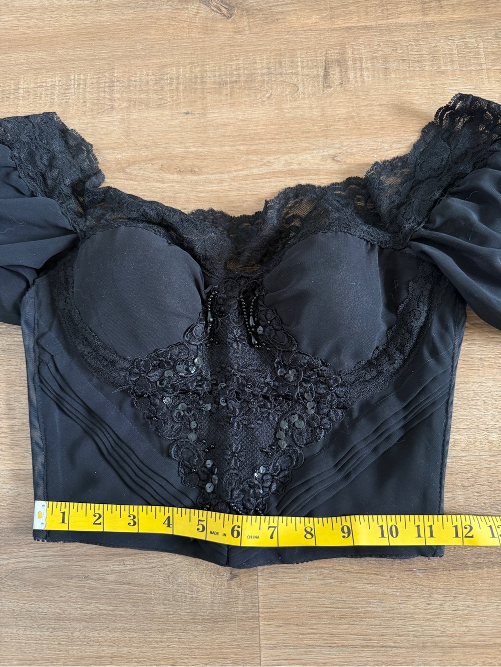 Vintage Corset Long Sleeve Top Beaded Embroidered Whimsigoth Dark Romantic Vamp - Picture 6 of 13